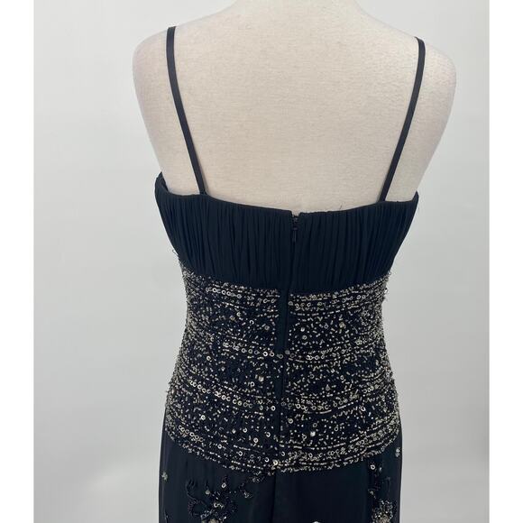 Vintage Y2k Bicici Silk Beaded Dress Empire Waist Pleated Silver Black Womens 10 - Picture 9 of 13